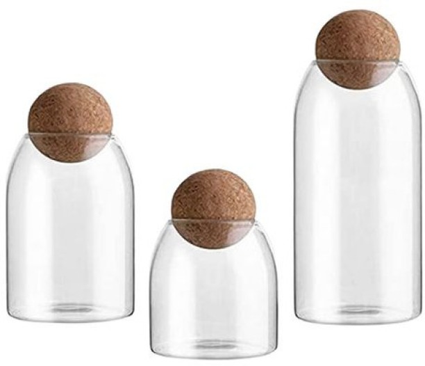3Pcs Clear Glass Jar with Cork Ball Lid Food Storage Jar Glass Canister Glass, Pine Cookie Jar  - 1200 ml