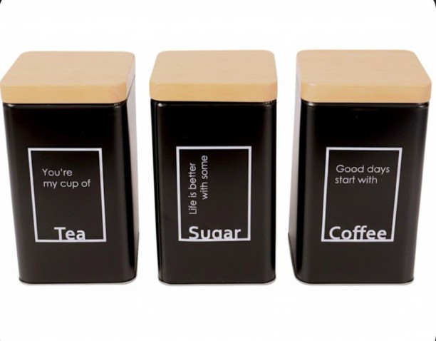 Nineteen04 Stainless Steel, Wooden Tea Coffee & Sugar Container  - 900 ml