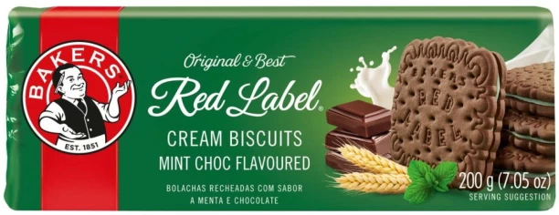 Bakers Red Label Mint Choc Flavoured Biscuits Cream Filled Biscuit