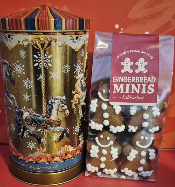 Party Bella Festive Musical Biscuit Tin and GingerBread Mini Biscuits Gingerbread