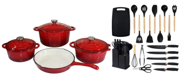 R AND E Ultimate 26-Piece Home Kitchen Essentials Combo Set Non-Stick Coated Cast Iron Cookware Set