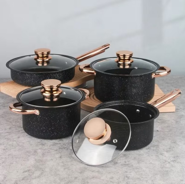 R AND E 8 PC Pots and Pans Set Non Stick, Cookware Sets Non-Stick Coated Stainless Steel Cookware Set
