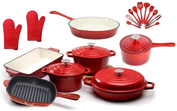 LA Signature Ultimate All-in-1 Cast Iron Pot Non-Stick Coated Cast Iron Cookware Set
