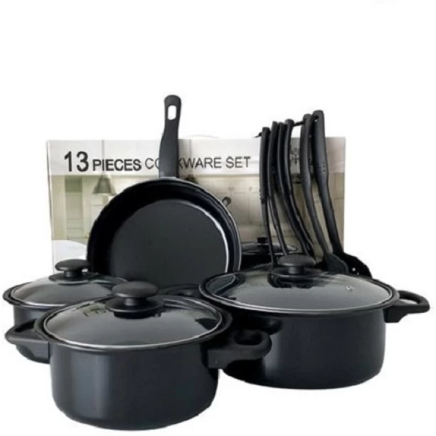 Deals online 13 Piece Black Non-Stick Cookware Set Non-Stick Coated Stainless Steel Cookware Set