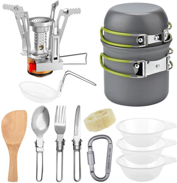 SA TRADE 13 pcs Ultra-Light Portable Outdoor Camping Cookware Stove Cultery Set Non-Stick Coated Aluminium Cookware Set