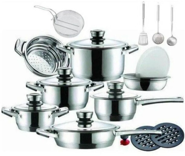 Dolphin Princess 21 Piece Stainless Steel Cookware & Kitchen Tool Set Stainless Steel Cookware Set