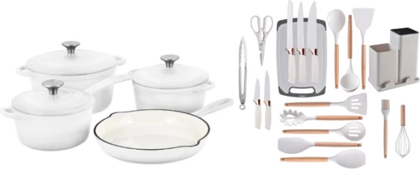 R AND E Ultimate 26-Piece Home Kitchen Essentials Combo Set Non-Stick Coated Cast Iron Cookware Set