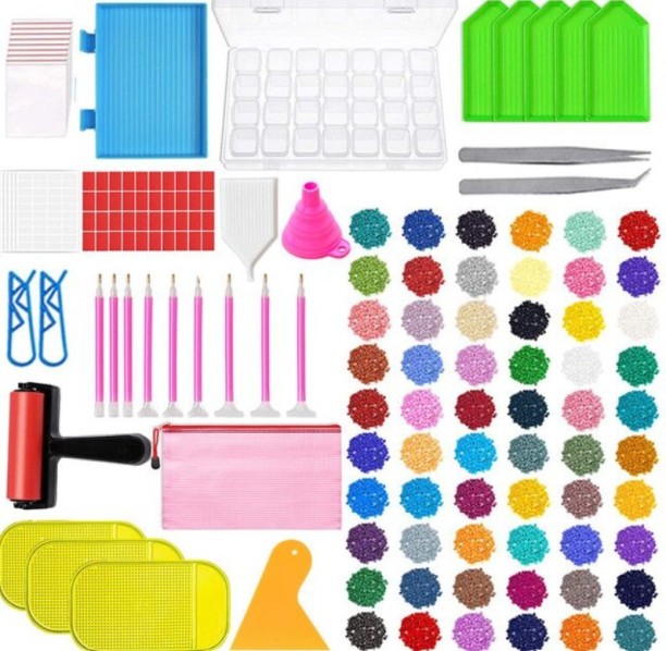 CART IN MART 0 0 mm Diamond Painting Kit With 60000 Beads 60 Colors 75 Tools Set