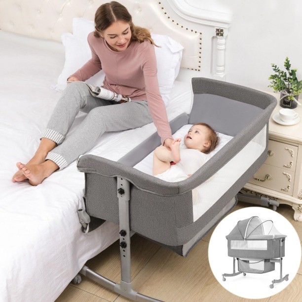 PrimePickSA 3-in-1 Baby Bedside Sleeper – Easy Folding, Adjustable Height, Portable Crib Bassinet