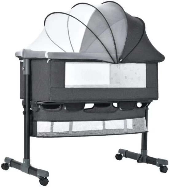 Generic 3 In 1 Bedside Baby Bassinet Sleeper Crib With Bed Nets - Grey Cot