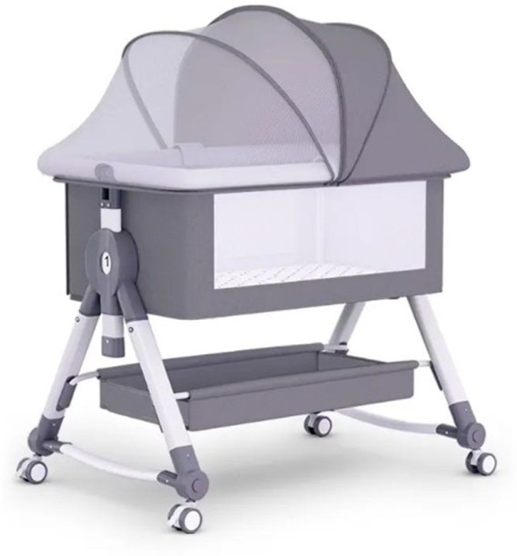 PrimePickSA Portable Bedside Baby Crib – Liftable Cradle Bassinet, Adjustable Height Co-Sleeper with Mosquito Net - Grey Cot
