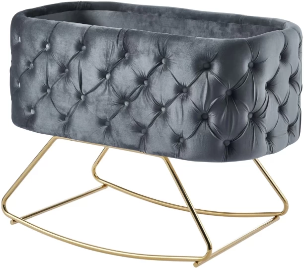 Captain-K Crib/Cot Modern Velvet Wooden Baby Crib Cot Rocker Bassinet