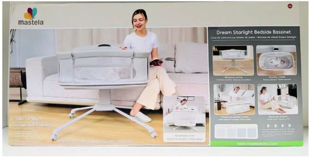 MASTELA Dream Starlight Bedside Bassinet – Portable Baby Crib with Rocking & Swivel Functions Bassinet