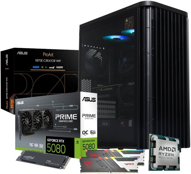 PCBuilder Ryzen 9 9950X REMBRANDT Windows 11 Creator PC AMD Ryzen 9 9950X (64 GB RAM/GeForce RTX 5080 16GB GDDR7 Graphics Card Graphics/2 TB Hard Disk/Windows 11 Home (64-bit)/16 GB Graphics Memory) Gaming Tower