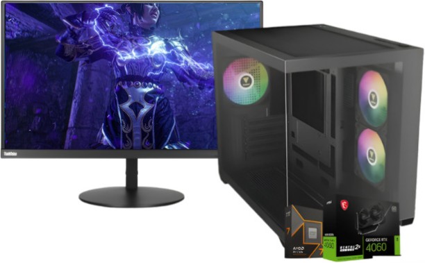Gamdias [CC PreBuilt Bundle] Liquid Cooled 2TB NVMe "ShadowHeart" AMD Ryzen 7 9700X (32 GB RAM/Nvidia RTX 4060 8Gb Ventus black 2x Graphics/Windows 11 Pro/8 GB Graphics Memory) Microtower