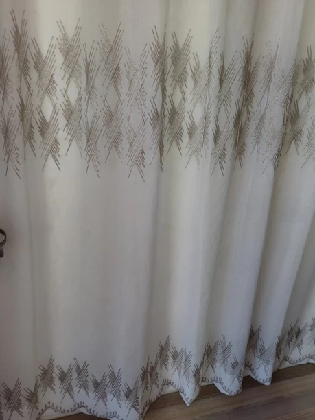 EverythingMART 5m white 1-taped lace with brown cross design, 225cm drop Semi Transparent (5 m x 225 cm) Polycotton Curtain