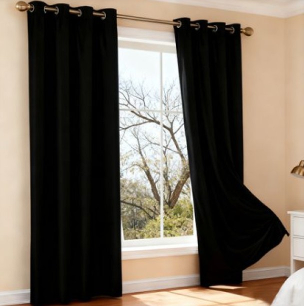 NANWEI 2-Pack Black Curtains Set Bedroom - Thermal Insulated Nanwei Blockout (140 cm x 106 cm) Polyester Curtain