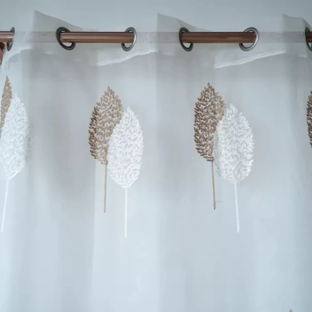 SMTE Elyet Desgin Curtain Lace White with Brown Leaf - 233 L x 500 W cm Semi Transparent (500 cm x 233 cm) Polyester Curtain