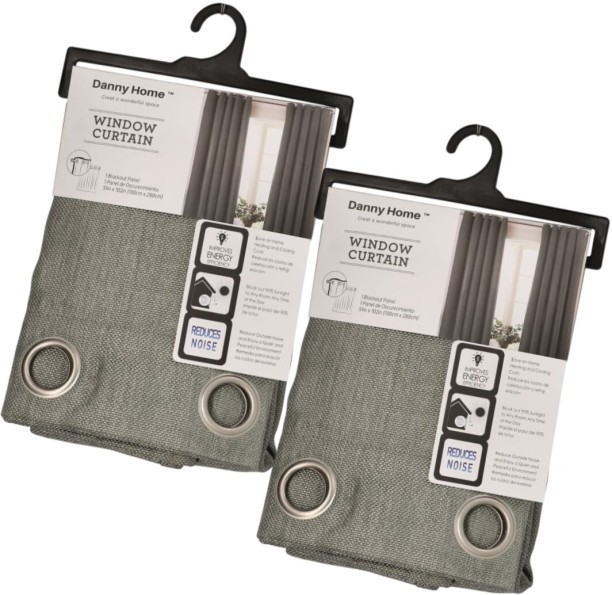 Danny Home Window Curtain, Energy Efficient, Noise Reducing, Grey, Set of 2 Blackout (260 cm x 130 cm) Satin Curtain