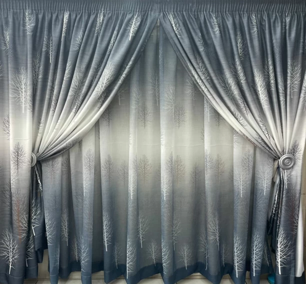 pak curtains Grey And White Theme Curtain & Lace 2.5x2.4m Room Darkening (250 cm x 240 cm) Polyester Curtain