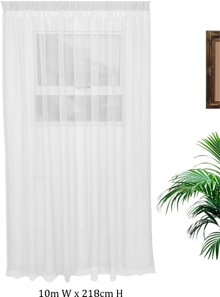 Matoc Designs Curtain - Mystic Voile White - Taped - 10m W x 218cm H Semi Transparent (1000 cm x 218 cm) Blends Curtain