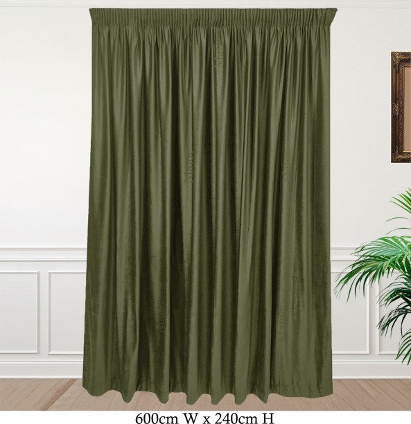 Matoc Designs Curtain - Velvet Olive Green - Lined - Taped - 600cm W x 240cm H Room Darkening (600 cm x 240 cm) Velvet Curtain