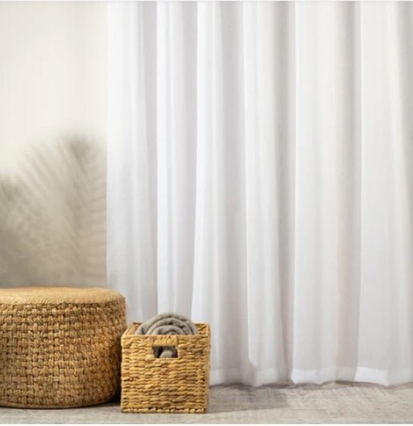 EverythingMART 6m Snow white Sheer Lace Curtain- Taped design: 240 cm drop Semi Transparent (6 m x 240 cm) Polyester Curtain