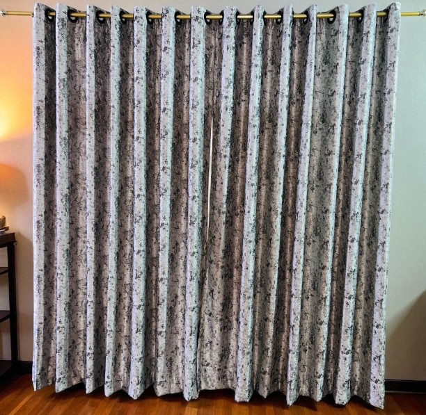 Sikandar Ring curtain grey & black Room Darkening (500 cm x 240 cm) Blends Curtain