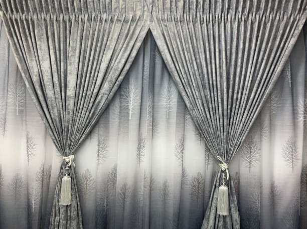 PAK CURTAINS FANCY GREY TREE CURTAIN & LACE 2.5 x 2.4m Room Darkening (250 cm x 240 cm) Polyester Curtain