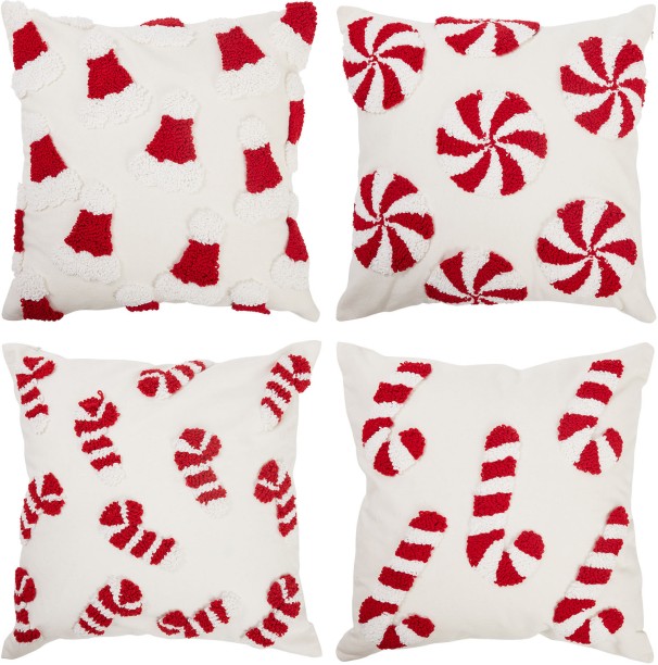 chenshia Decorative Christmas Pillow Cover Christmas Candy Cane & Hat Design Woven Cushions Cover