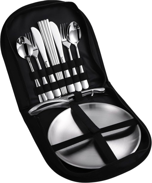 Loznron Stainless Steel Outdoor Camping Mess Kits Disposable Stainless Steel Cutlery Set
