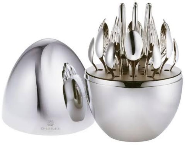 EGG 24 Piece Luxury Stainless Steel Knife Fork Spoon Tableware Flatware Set - Silver Gold Plated Cutlery Set