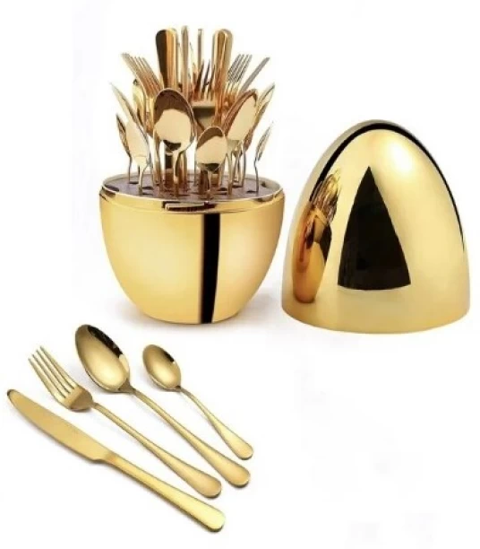 24 Piece Knife Fork Spoon Tableware Flatware Set Gold Plated Cutlery Set