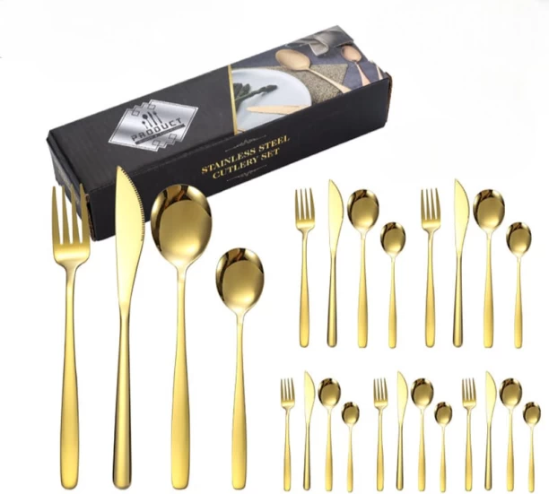 SpSp 24 Piece Stainless Steel Cutlery Set - Gold Stainless Steel Cutlery Set