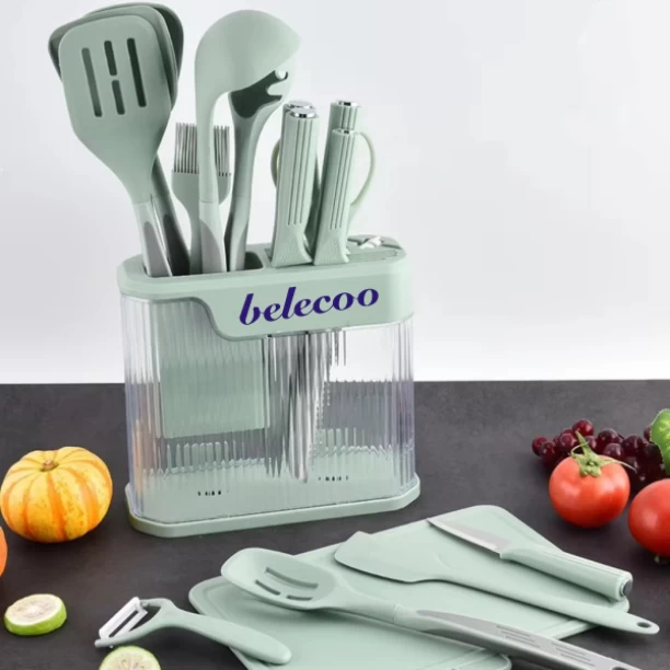 Belecoo R AND E 17 Piece Heat Resistant Non Stick Kitchen Silicone Cooking Utensils Set Silicone, Aluminium Cutlery Set