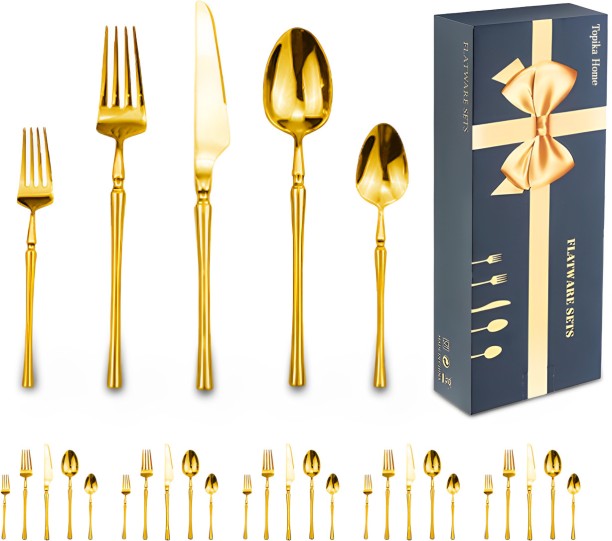 Topika Cutlery Set Stainless Steel Flatware with Gift Box, Classic Lines Stainless Steel Cutlery Set