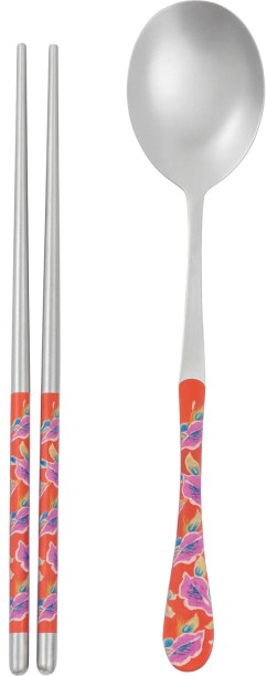 Cassie Dee Gift Set Pink Floral Spoon & Chopsticks Stainless Steel Cutlery Set
