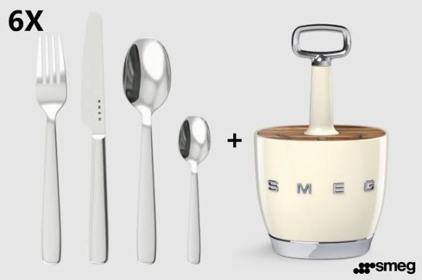 SMEG Cutlery Set 6x4 with Cutlery Caddy Disposable Stainless Steel Cutlery Set
