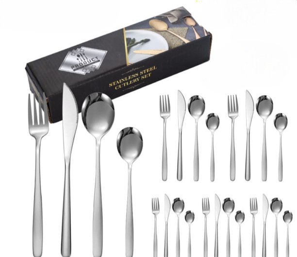 SpSp 24 Piece Stainless Steel Cutlery Set - Silver Stainless Steel Cutlery Set