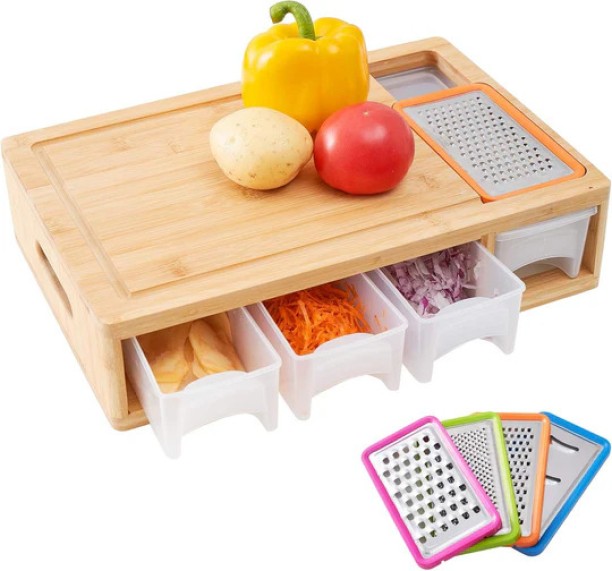 Fine Living Three drawers Bamboo Choppinng Wooden Cutting Board
