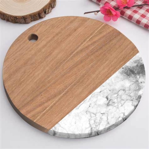 Fine Living Marble and Wood Chopping Board - 25cm Marble Cutting Board
