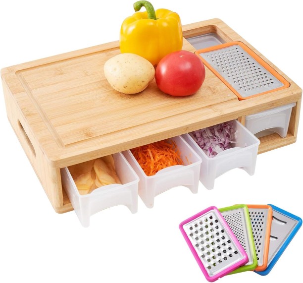 Fine Living Three Drawers Bamboo Chopping Board Bamboo Cutting Board