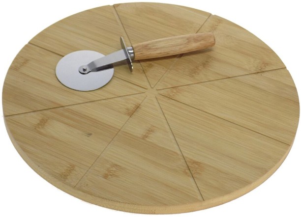 HomewareOnline 33cm Bamboo Pizza Board + Pizza Cutter / Bamboo Cutting Board