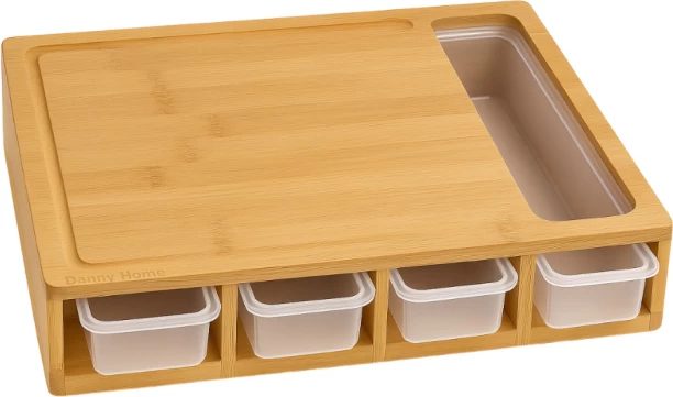 Danny Home Cutting Board wiith Food Containers 5pcs Bamboo Cutting Board