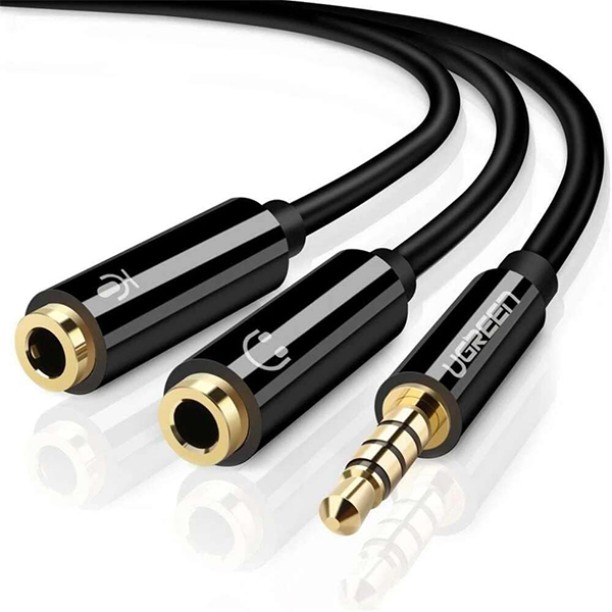 UGREEN 0.2 m AV141-30620 3.5mm Audio Male to Dual 3.5mm Audio + Microphone Female Splitter Adapter
