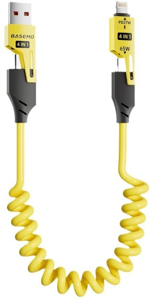 Flycross USB Type A To 3-in-1 Cable 1.5 m ZUSLAB 4-in-1 Coiled USB-C to Lightning/Type-C 65W Fast Charging Cable, Car Play & Android Auto Compatible