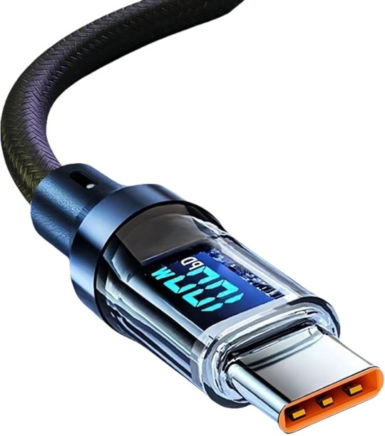 Flycross USB Type C To Reversible USB 2.0 2 m Type C Charging Cable 120W Fast Speed Charging Real Time Current Voltages Display Long Cord Universals Device