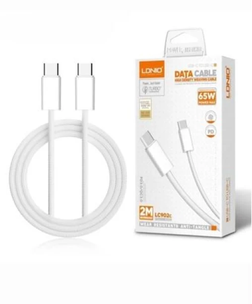 LDNIO USB Type C To USB Type C 2 m Fast Type C Charging Cable 65Watt Type C to Type C 2 Meter-LC902c