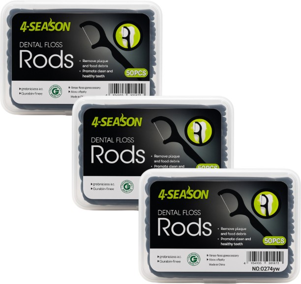 4 Season Dental Floss Rods 50 Pcs Plaque & Food Debris Removal 3 Pack Dental Floss-Toothpick
