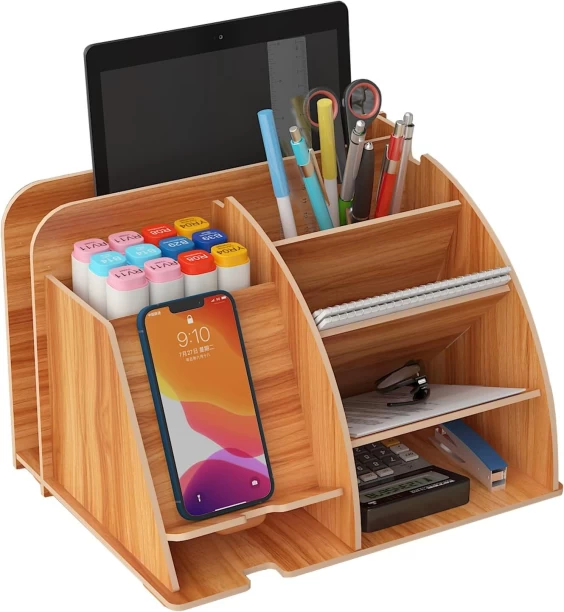 Perfect Dealz 8 Compartments Wood 8 Compartment Wooden Desktop Organizer